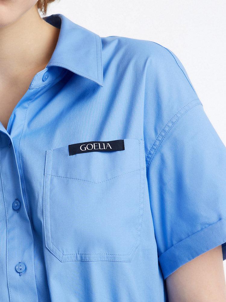 Blue Waist-skimming Cotton Mini Dress Product Image