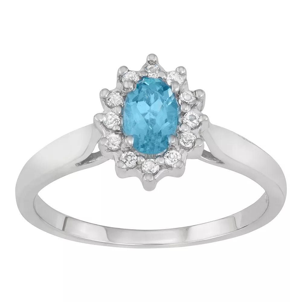 HDI Sterling Silver Blue & White Topaz Halo Ring, Women's,  Product Image