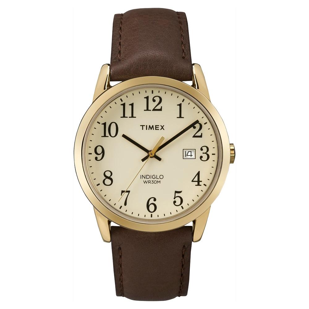 Men's Timex Easy Reader Watch with Leather Strap - Gold/Brown TW2P75800JT Product Image