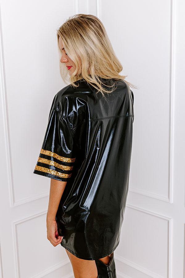 It's A Touch Down Faux Leather Mini Dress in Black Product Image