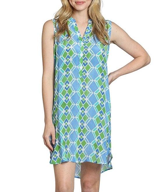 APNY Woven Printed V-Neck Sleeveless Button Front Dress Product Image