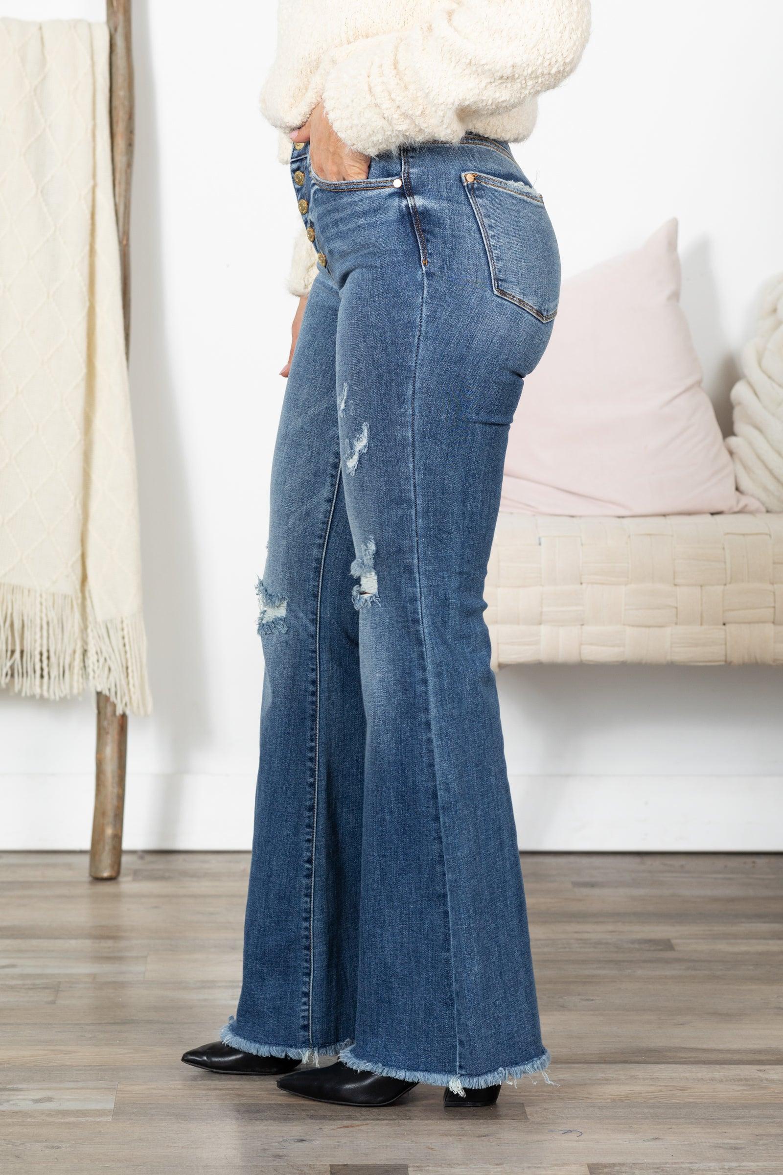 Judy Blue Button Fly Distress Knees Jeans Product Image