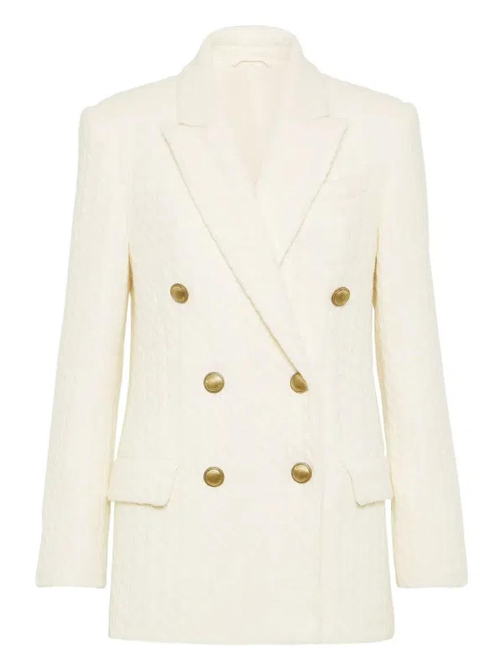 BRUNELLO CUCINELLI Monili Cable-knit Cashmere Blazer In Neutral Product Image