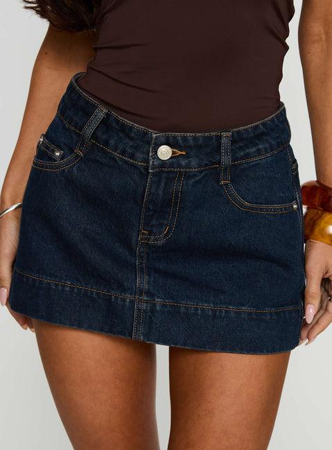 Warna Low Rise Denim Mini Skirt Dark Wash Product Image