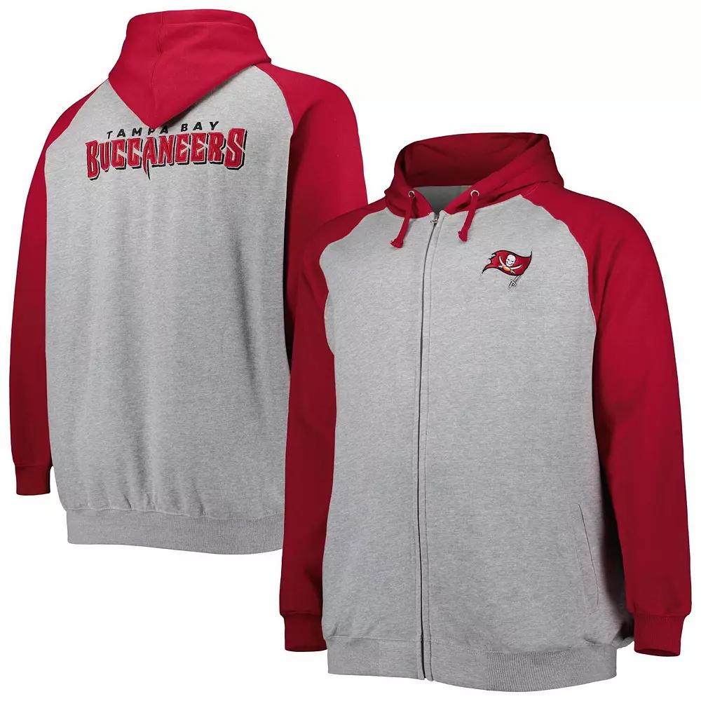 Men's Heather Gray Tampa Bay Buccaneers Big & Tall Fleece Raglan Full-Zip Hoodie Jacket, Size: 3XLT, Grey Product Image