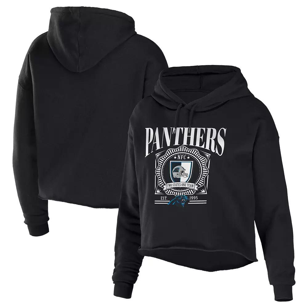 Women's WEAR by Erin Andrews Black Carolina Panthers Cropped Sponge Fleece Pullover Hoodie,  Product Image