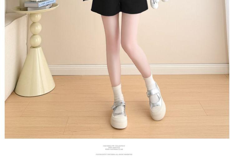 Maternity Set: Short-Sleeve Round Neck Mock Two Piece Tee + High Waist Plain Shorts Product Image