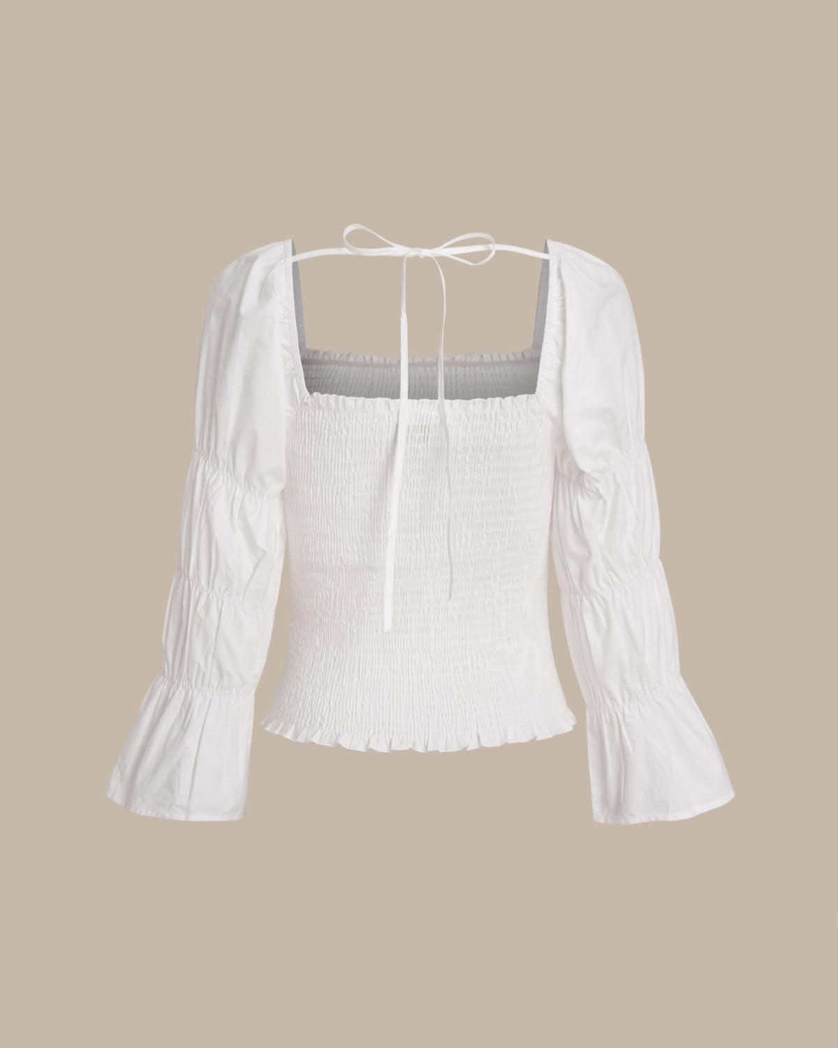 White Square Neck Shirred Blouse Product Image