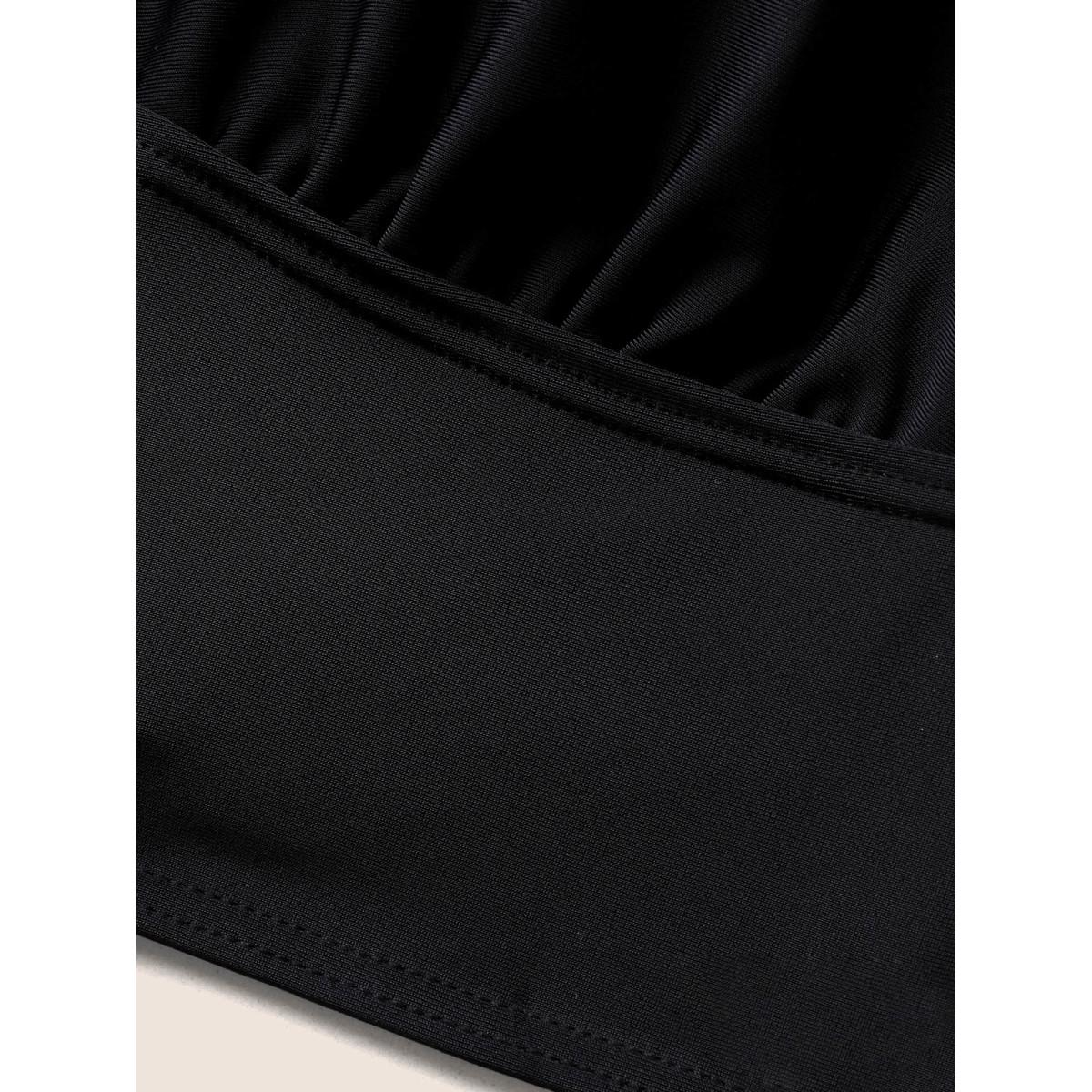 Plus Size Solid Cut Out Adjustable Straps Swim Top Women's Swimwear Black Beach Non High stretch Skinny Overlap Collar Curve Swim Tops BloomChic 22-24/3X Product Image