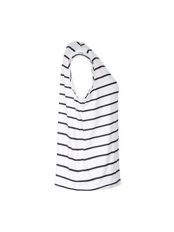 Loose Short Sleeves Split-Joint Striped Round-Neck T-Shirts Product Image