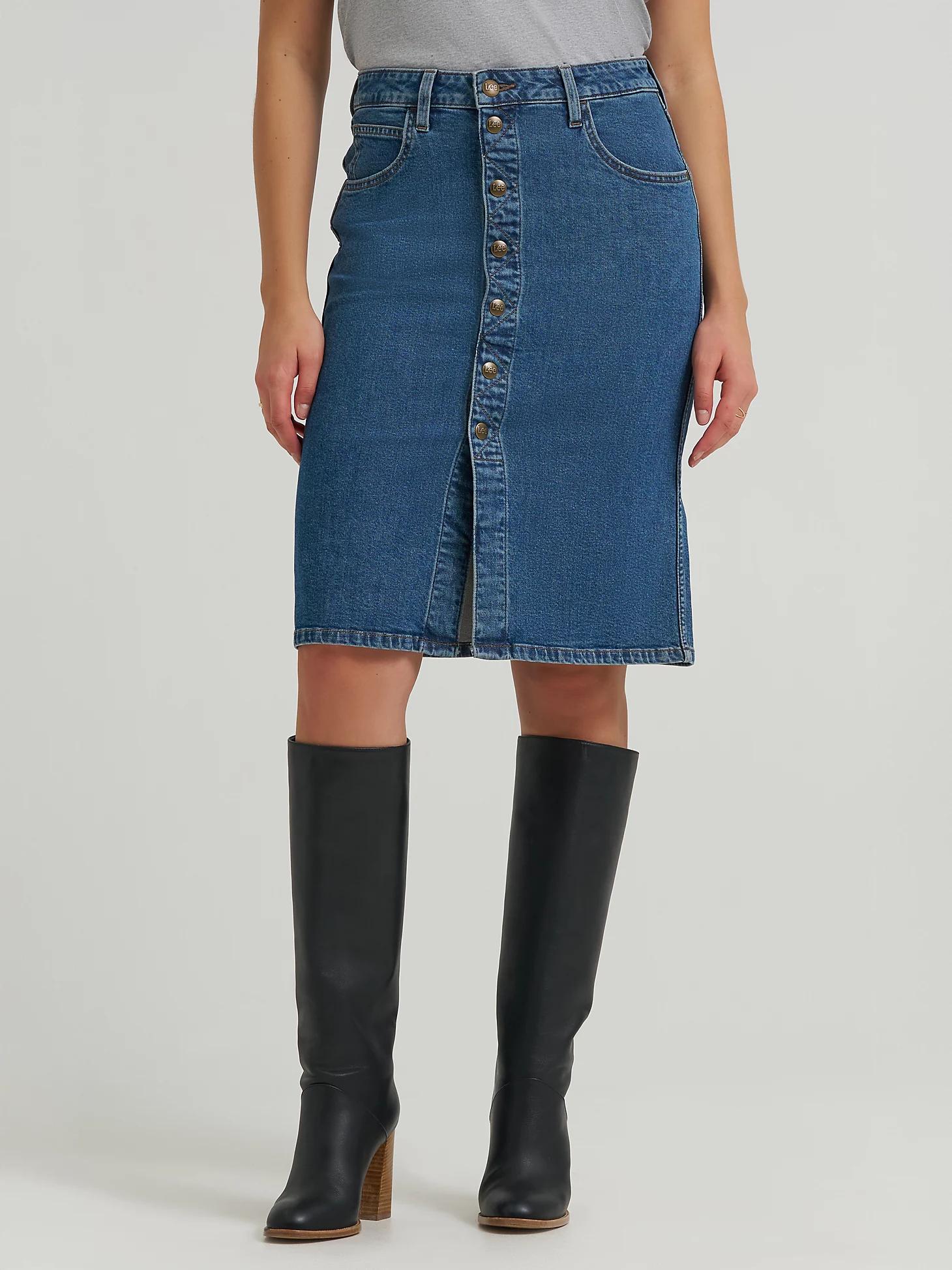 Women's Button Front Denim Midi Skirt | Women's Skirts & Dresses | Lee® Product Image