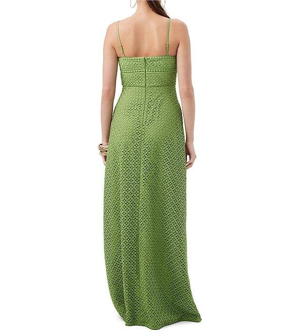 Trina Turk Akumi Geometric Lace Square Neck Sleeveless Front Slit Maxi Dress Product Image