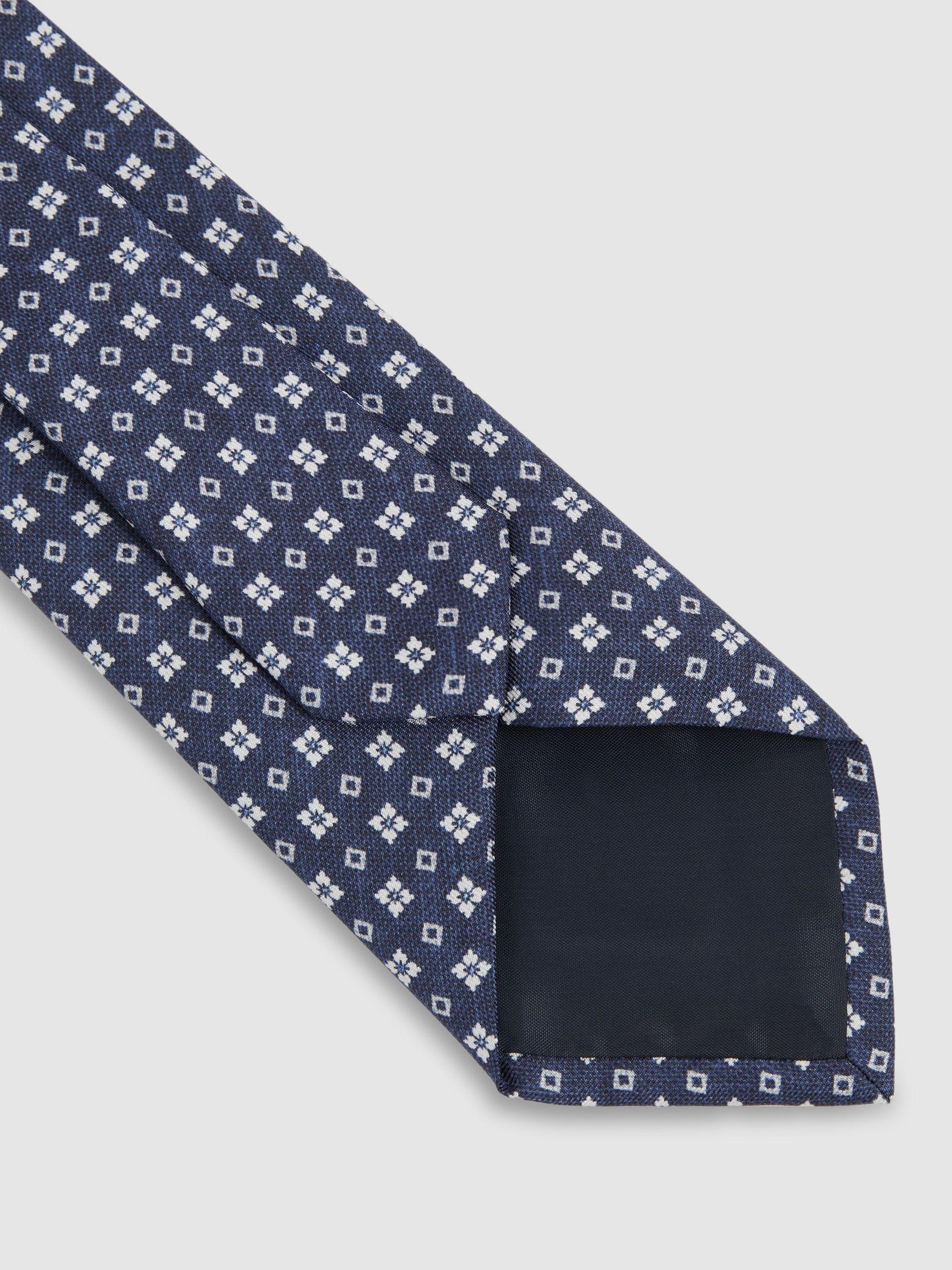 Silk Medallion Print Tie in Navy Product Image