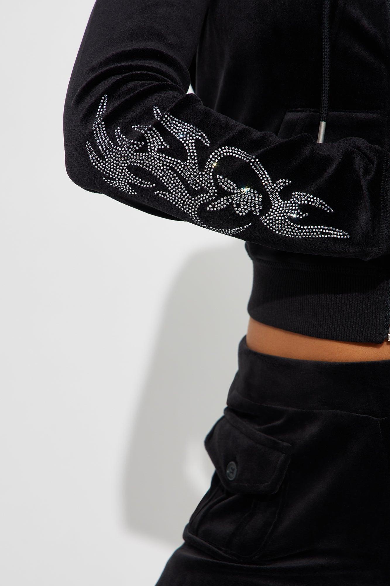 Playboy Iconic Velour Zip Front Hoodie - Black Product Image