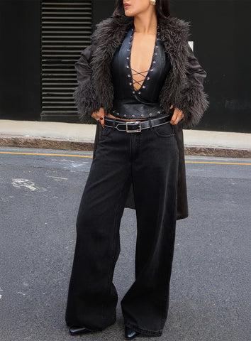 Ramos Low Rise Denim Jeans Washed Black Product Image