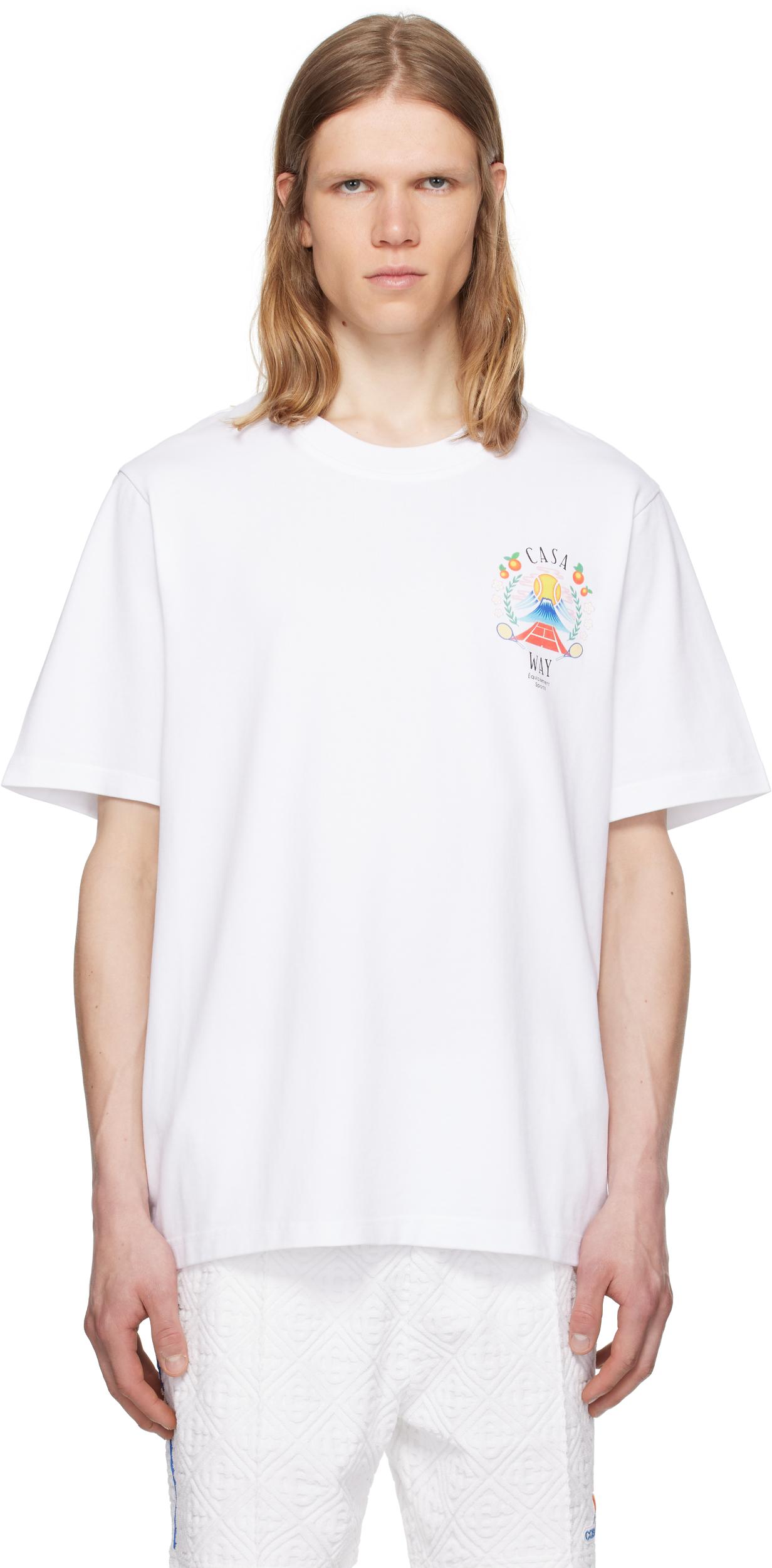 CASABLANCA T-shirt Girocollo Con Logo Sul Fronte In Cotone Bianca Uomo In Neutral Product Image
