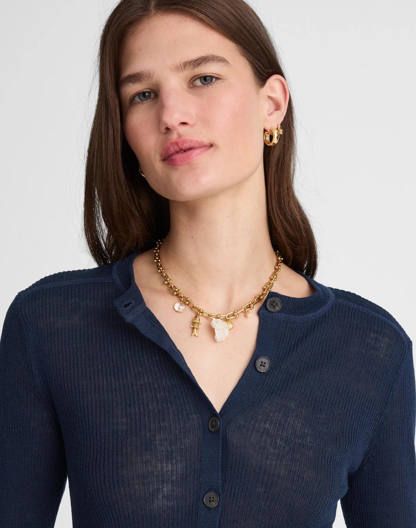 Linen-Blend Crewneck Cardigan Product Image