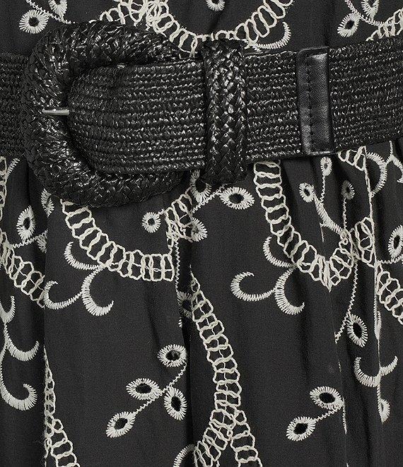 Anne Klein Halter Neck Belted Embroidered A-Line Midi Dress Product Image