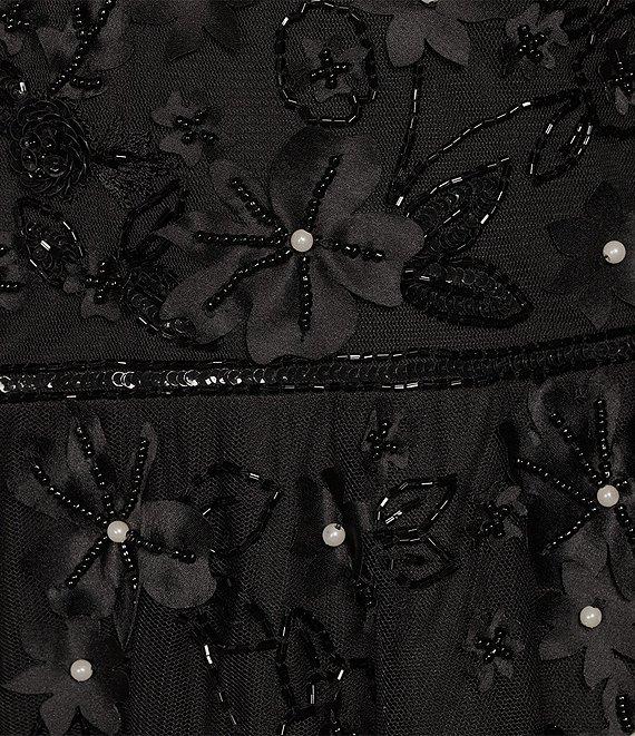 Pisarro Nights Beaded Mesh V-Neck 3/4 Sleeve A-Line Midi Dress Product Image