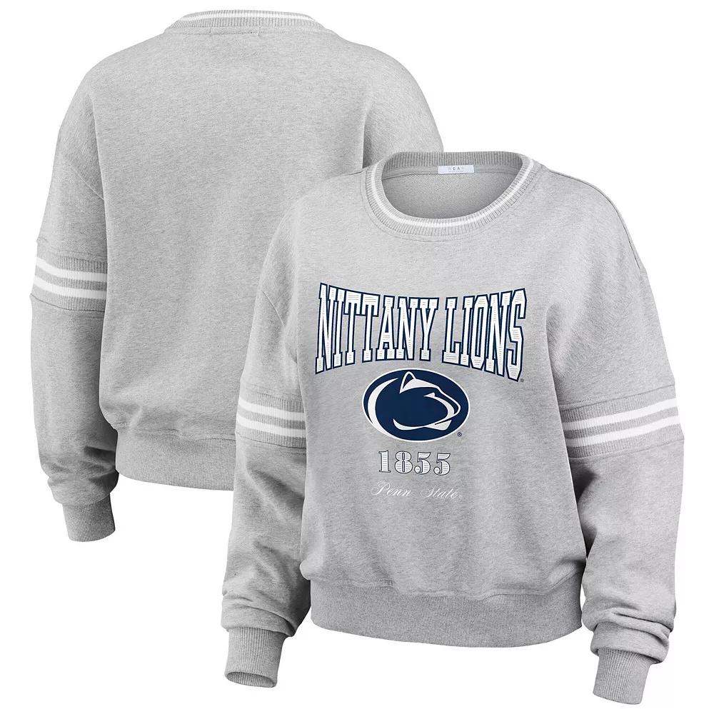 Women's WEAR by Erin Andrews Heather Gray Penn State Nittany Lions Classic Stripe Pullover Sweater,  Product Image
