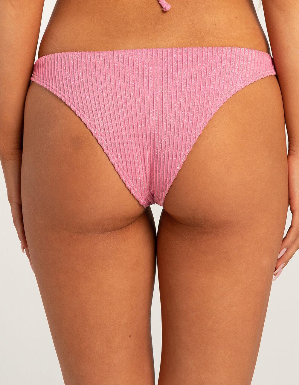 FULL TILT Skimpy Rib Lurex Bikini Bottoms - PREPPY PINK Product Image
