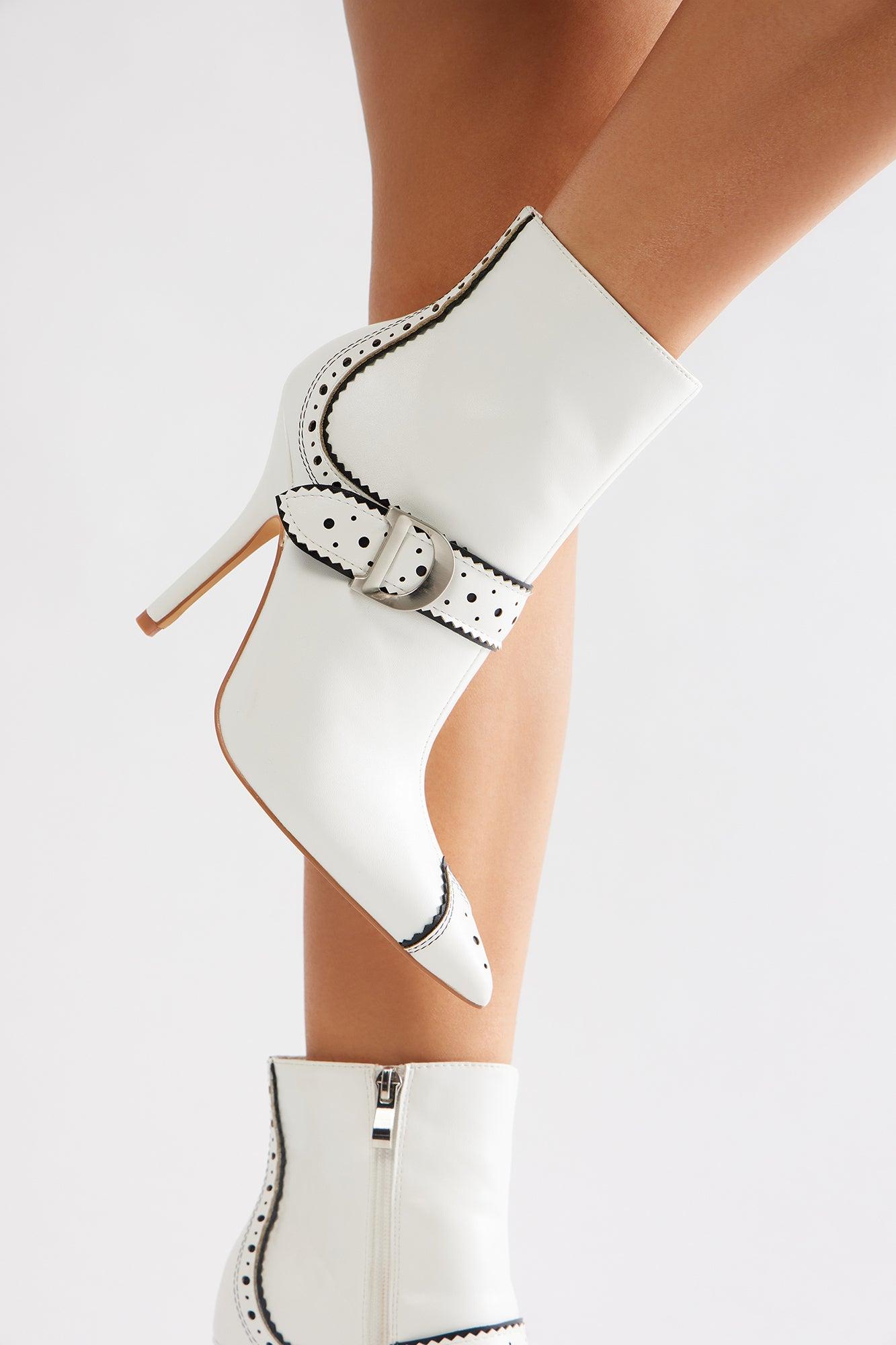 Zena Buckle Booties - White Product Image