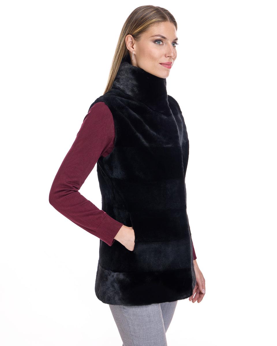 Horizontal Sheared Mink Vest with long hair trim Product Image