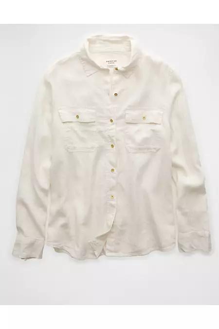 AE Weekend Vibes Linen-Blend Long-Sleeve Button-Up Shirt Womens Product Image