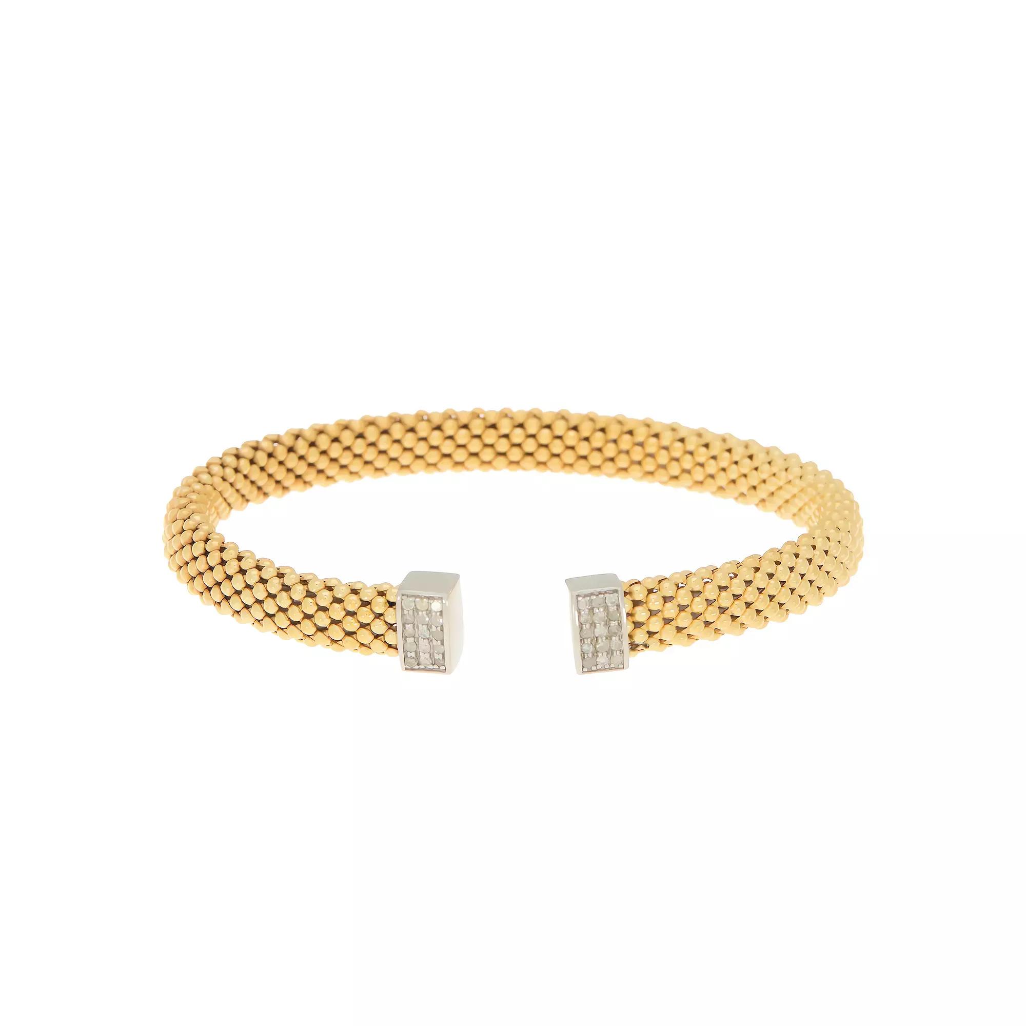 Meshmerise 18k Gold Over Silver 1/5 Carat T.W. Diamond Bead Texture Cuff Bracelet, Women's, Size: 7", Gold Tone Product Image