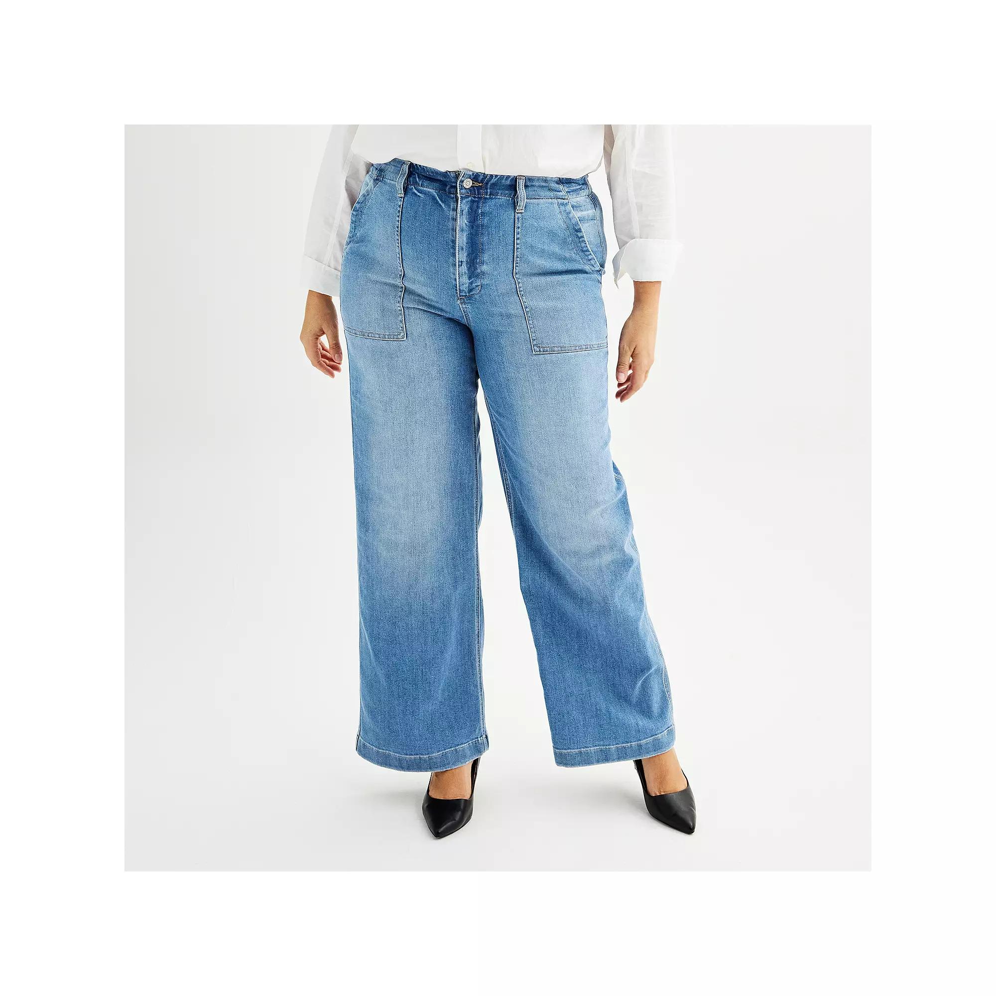 Plus Size Sonoma Goods For Life® Utility Wide-Leg Pants, Women's, Size: 14 W, Medium Blue Product Image