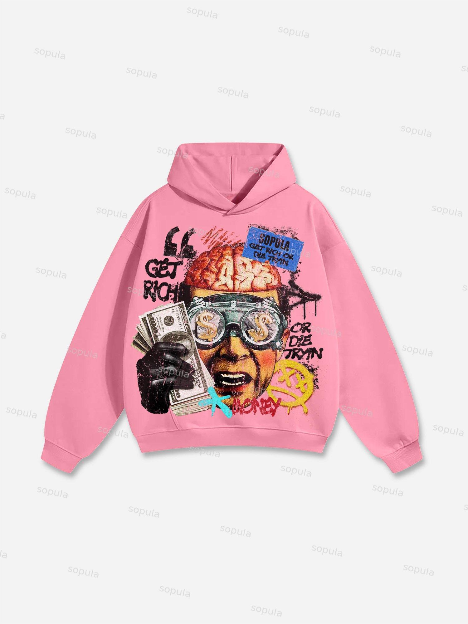 Get Rich Money Portrait Print Cotton Hoodie Product Image