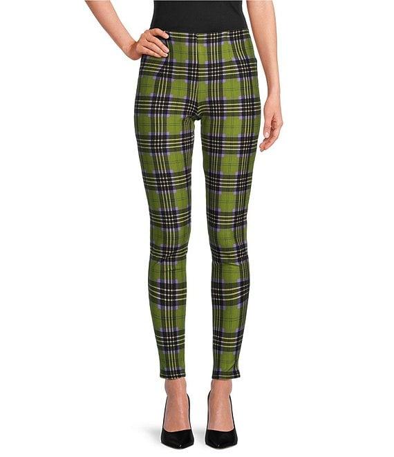 Slim Factor by Investments Ponte Knit Bright Chartreuse Plaid No Waist Leggings Product Image