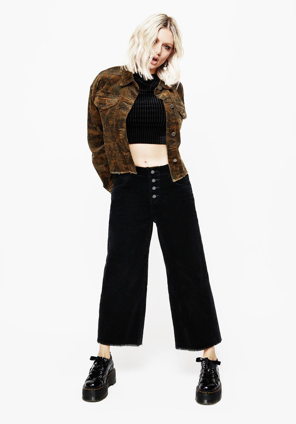 Foster Wide Leg Cord Crop Jeans - Black Product Image