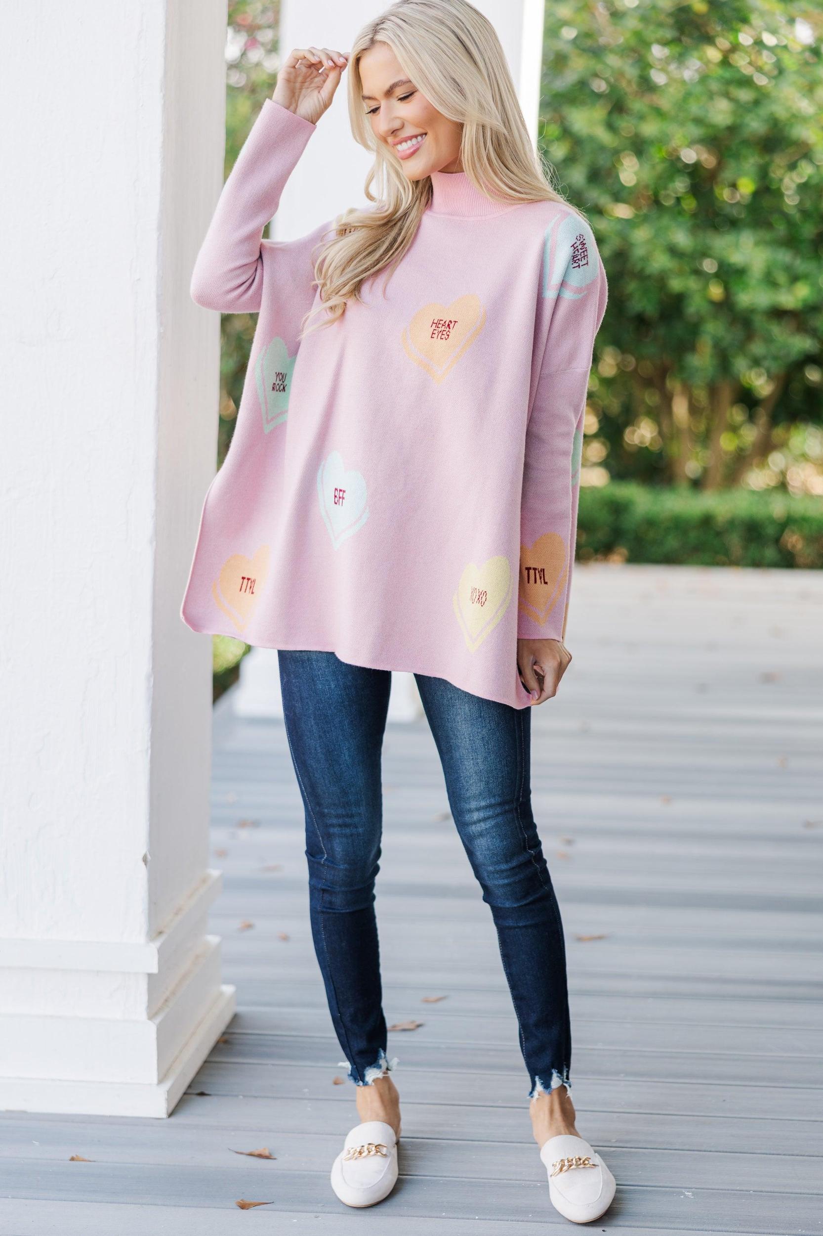 Love In The Air Blush Candy Heart Sweater Female Product Image
