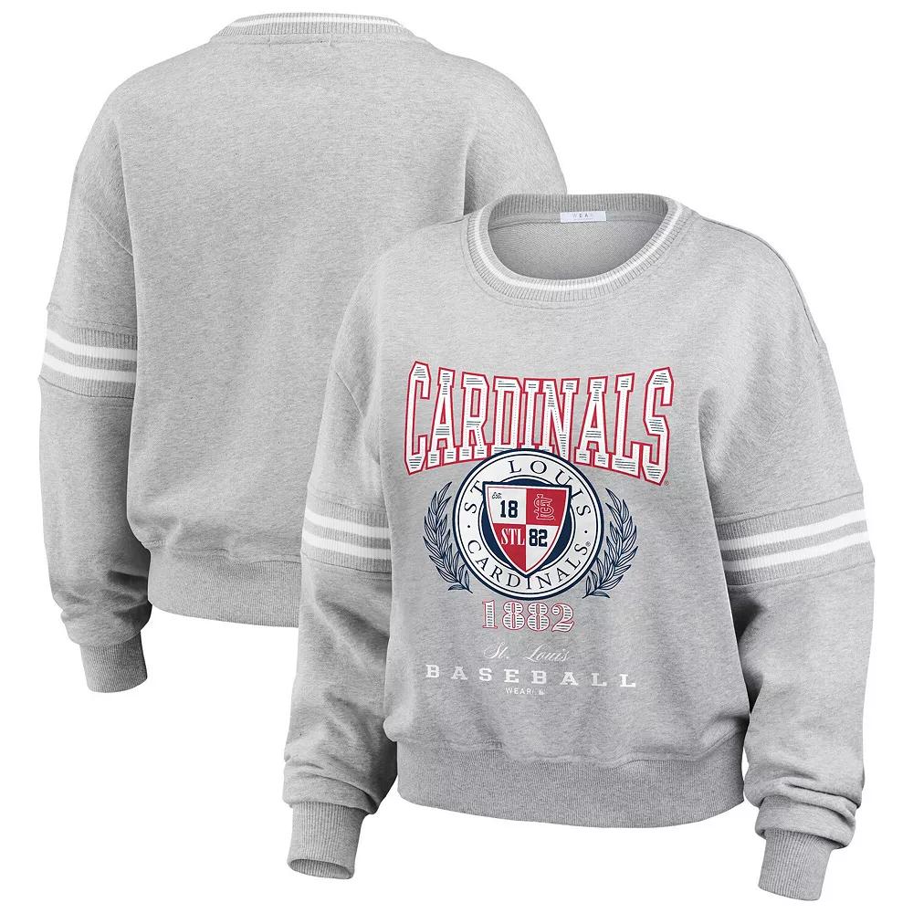 Women's WEAR by Erin Andrews Heather Gray St. Louis Cardinals Domestic Crest Pullover Sweatshirt,  Product Image