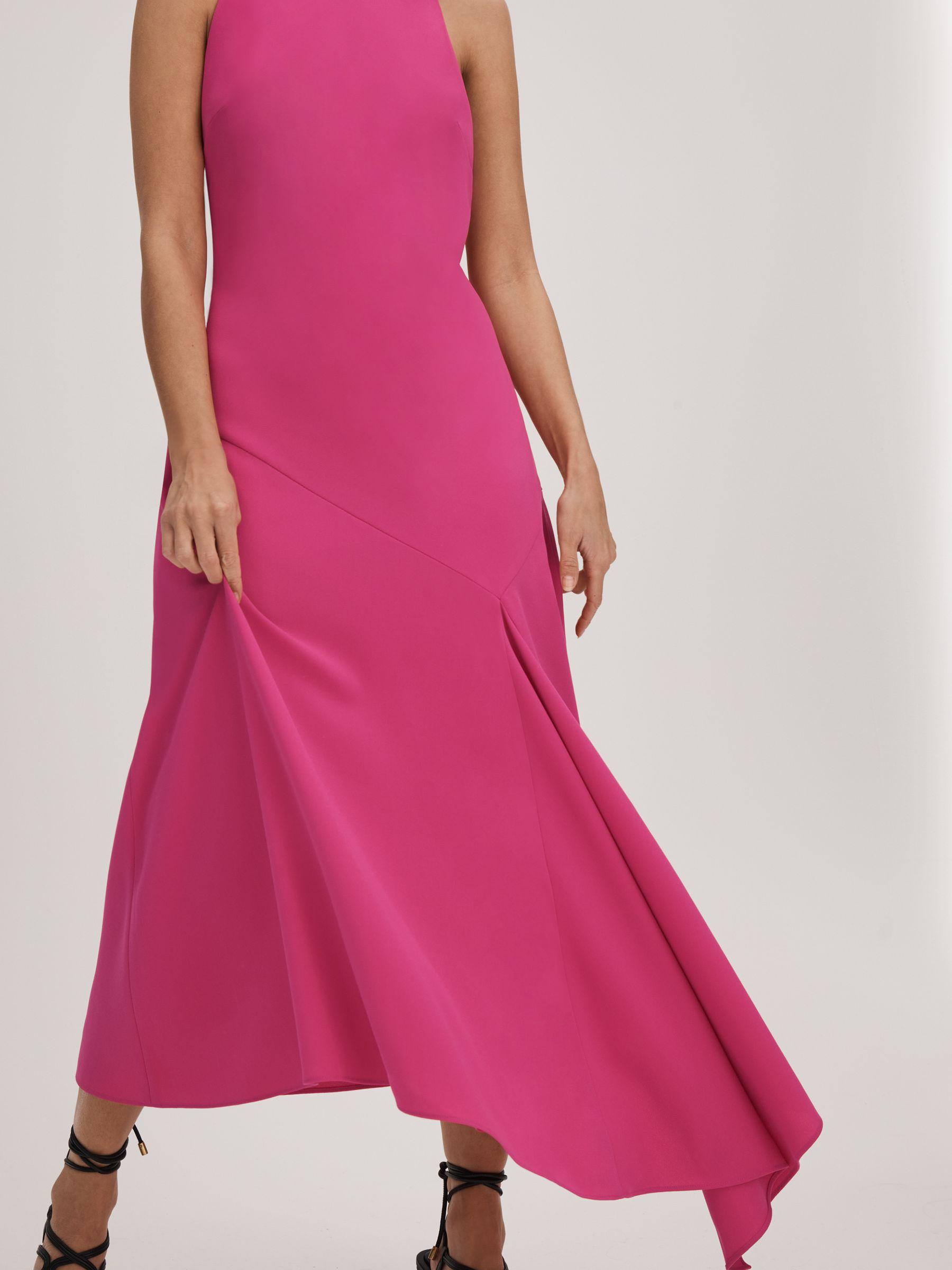 Florere Crepe Asymmetric Midi Dress in Deep Pink Product Image