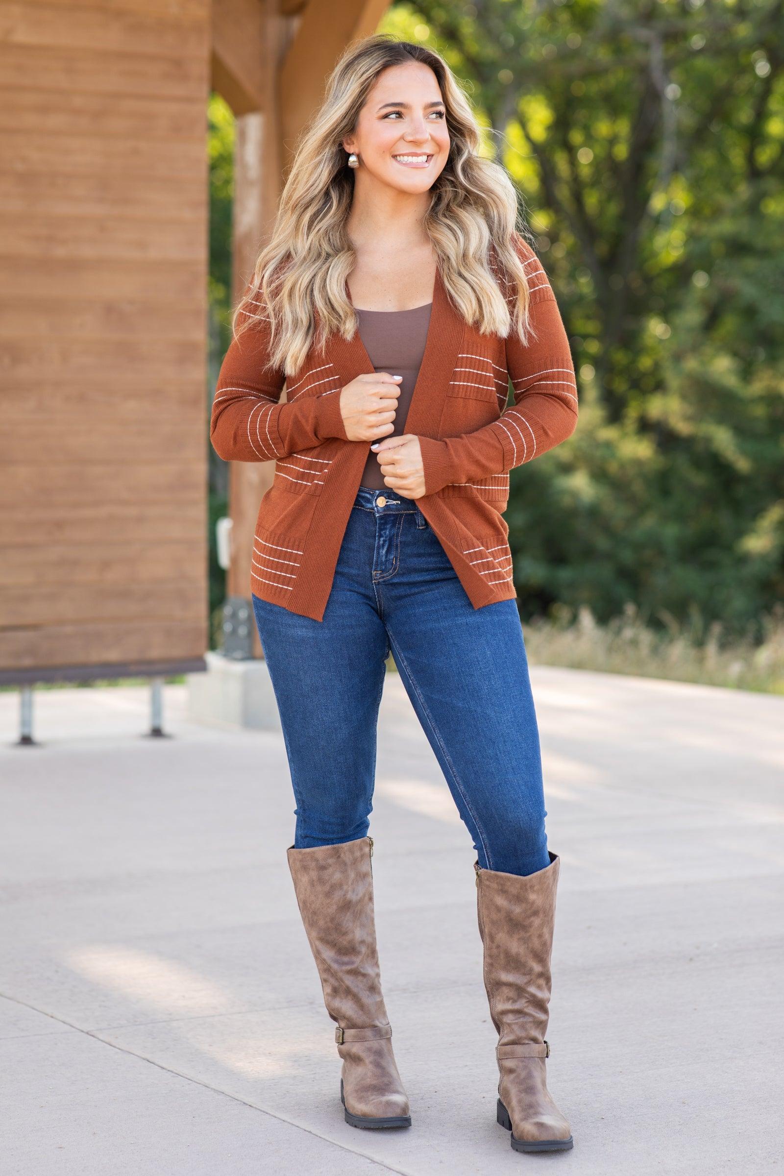 Stitch Striped Open Front Cardigan Product Image