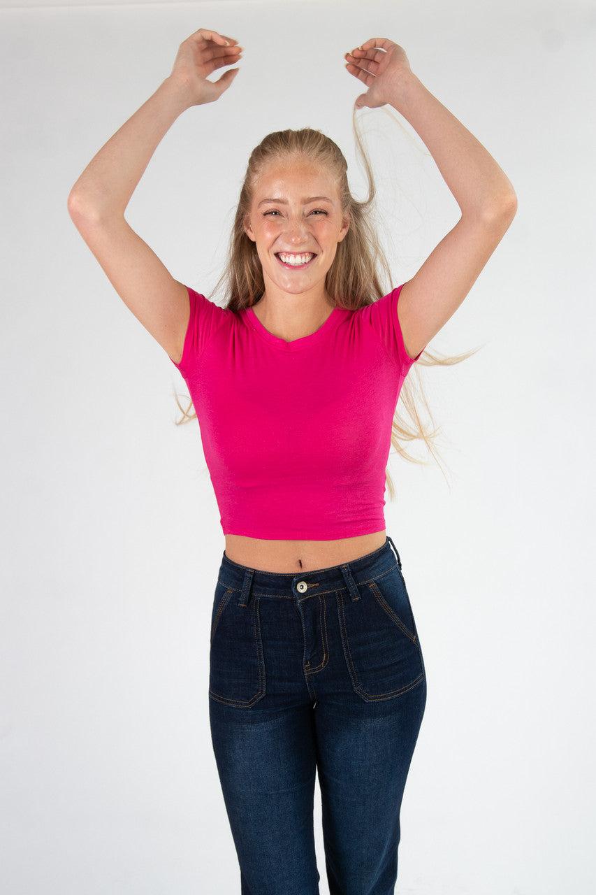 Hot Pink Short Sleeve Crop Tee Product Image