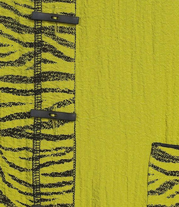 Ali Miles Woven Colorblock Zebra Printed Point Collar 3/4 Sleeve Button Front Tunic Product Image
