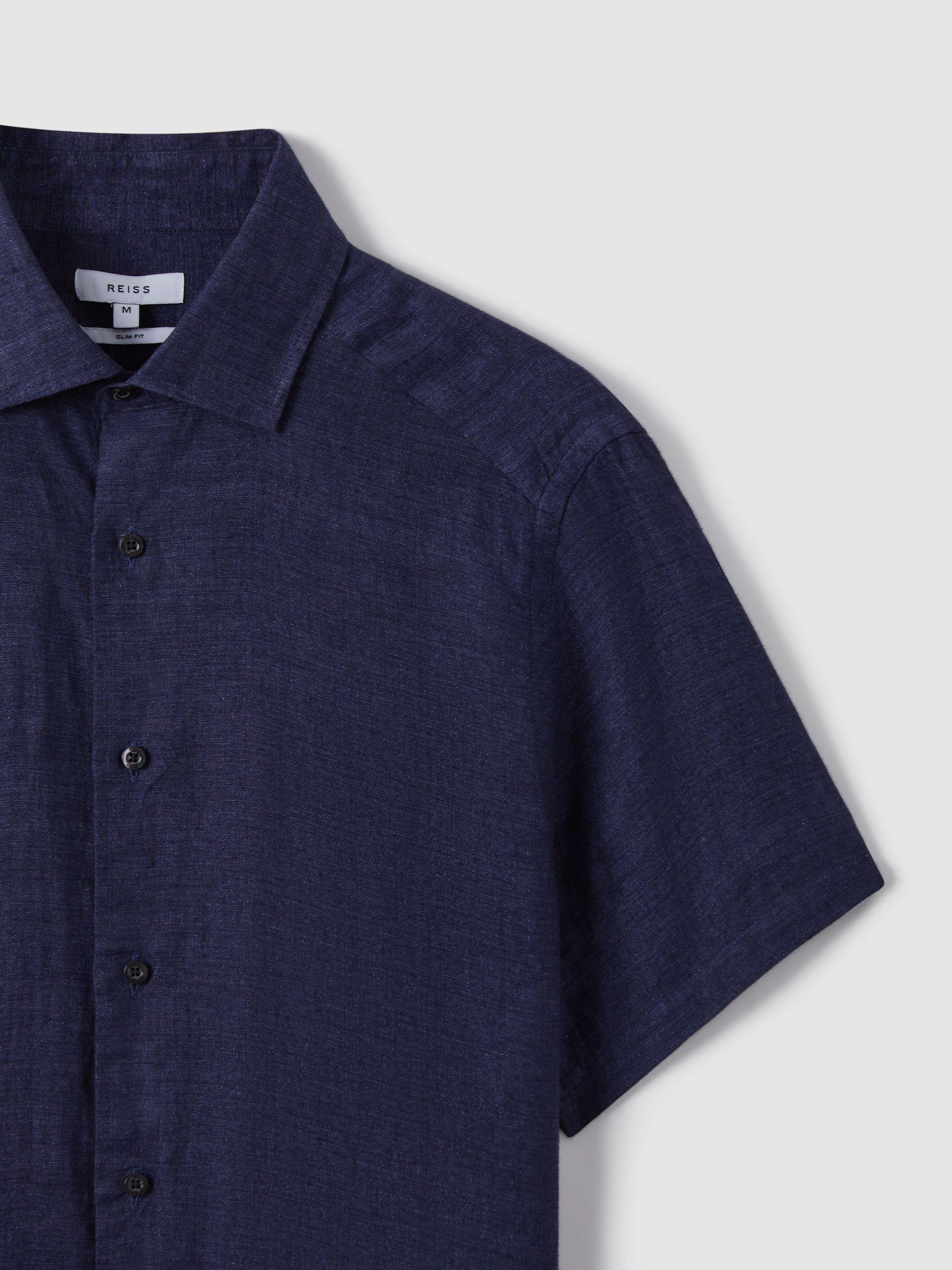 Slim Fit Linen Button-Through Shirt in Navy Product Image