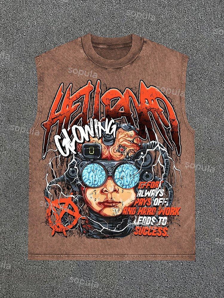 Hell Road Vintage Flame Portrait Print Vintage Wash Sleeveless Tank Top Product Image