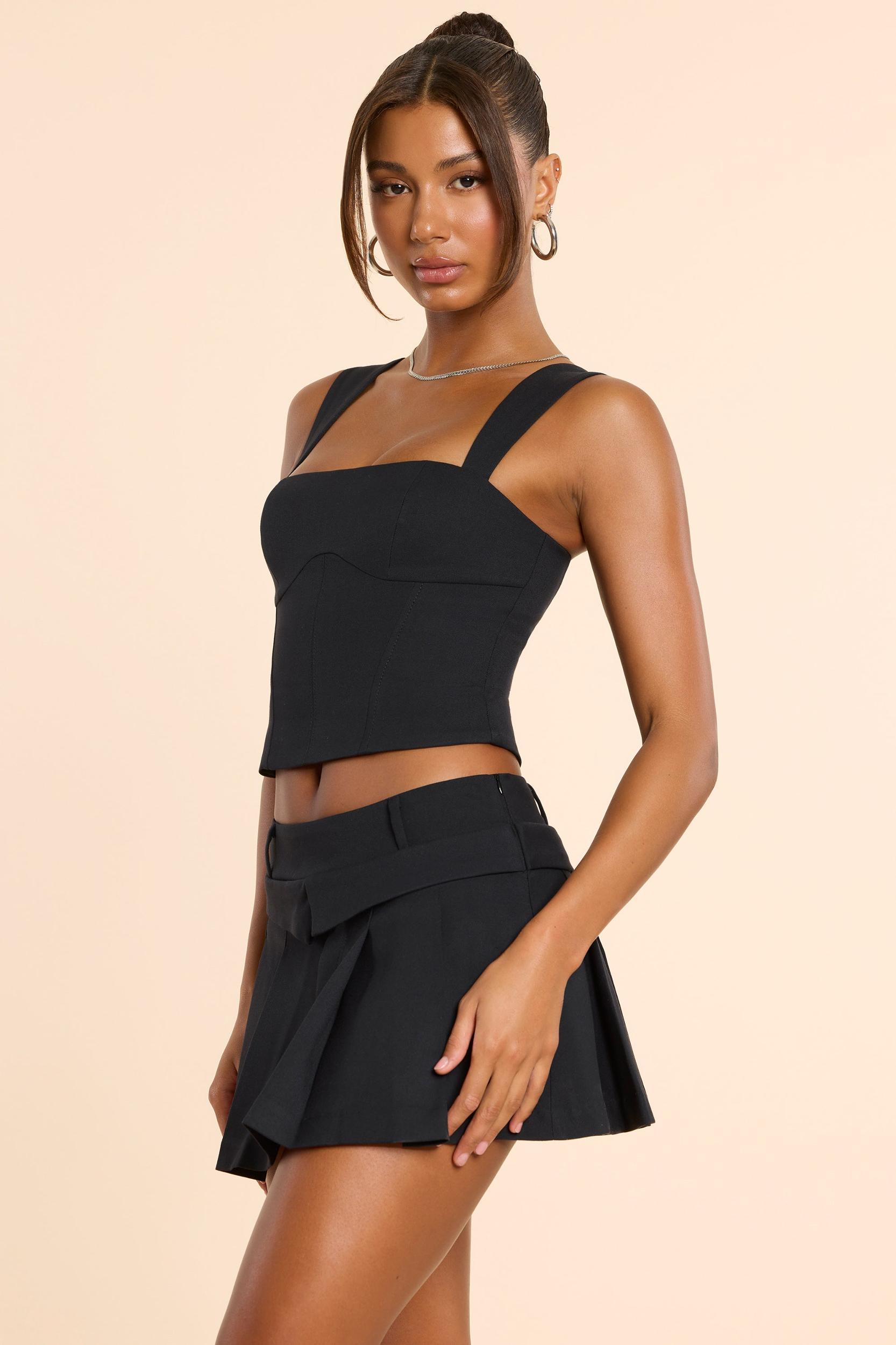Brushed Twill Mid Rise Pleated Micro Mini Skirt in Black Product Image