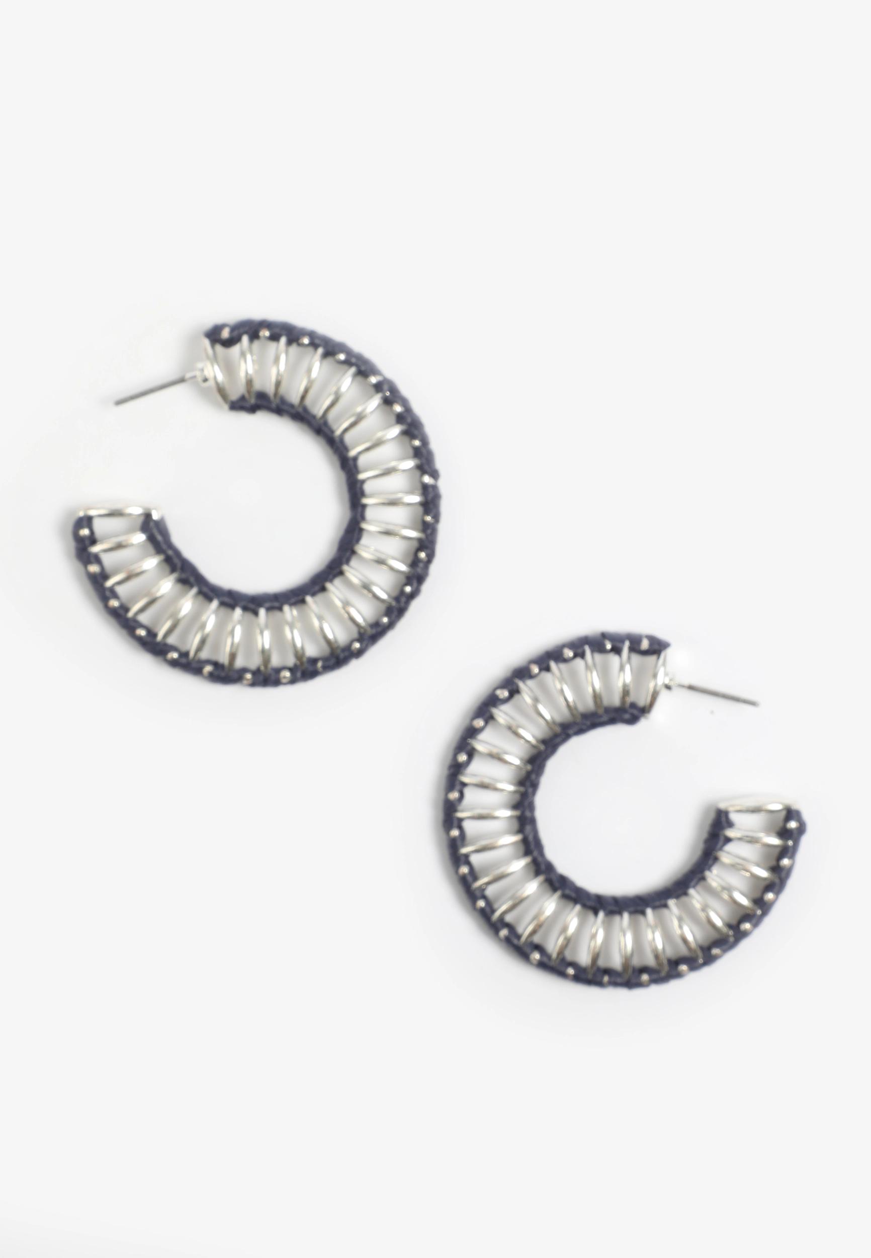 Blue Raffia Wrapped Hoop Earrings Product Image