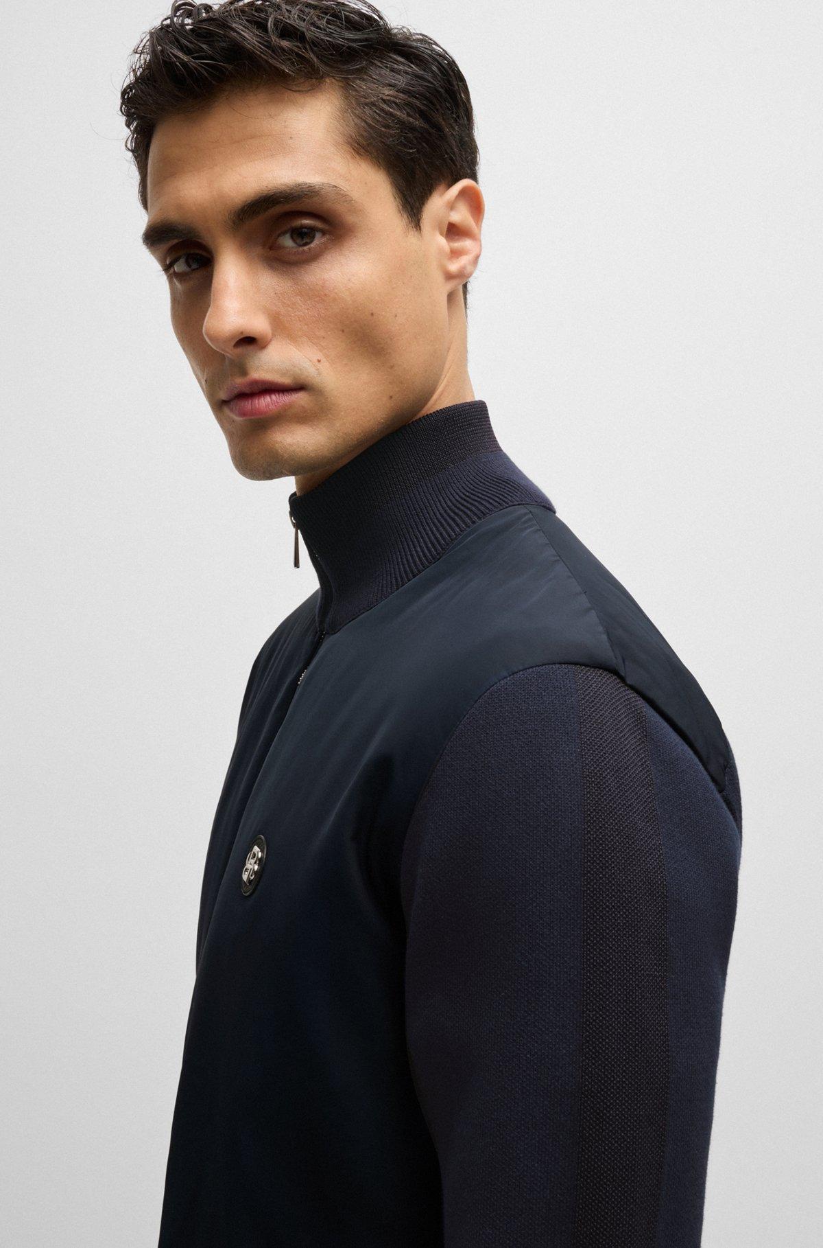 Mixed-material zip-up jacket with double-monogram badge Product Image