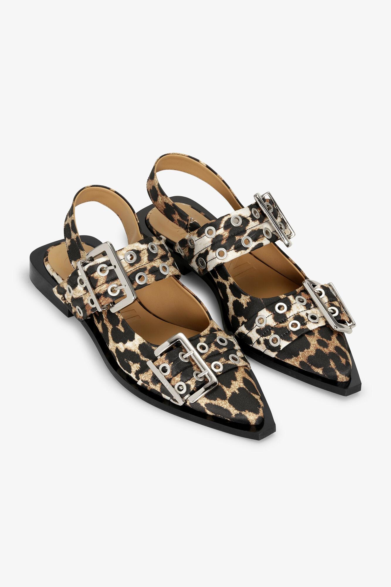 Leopard Satin Feminine Buckle Ballerinas Product Image
