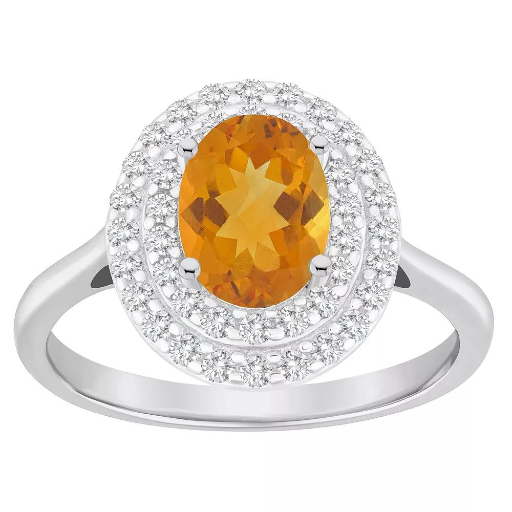 Celebration Gems Sterling Silver Oval-Cut Swiss Blue Topaz & White Topaz Double Halo Ring, Women's,  Product Image