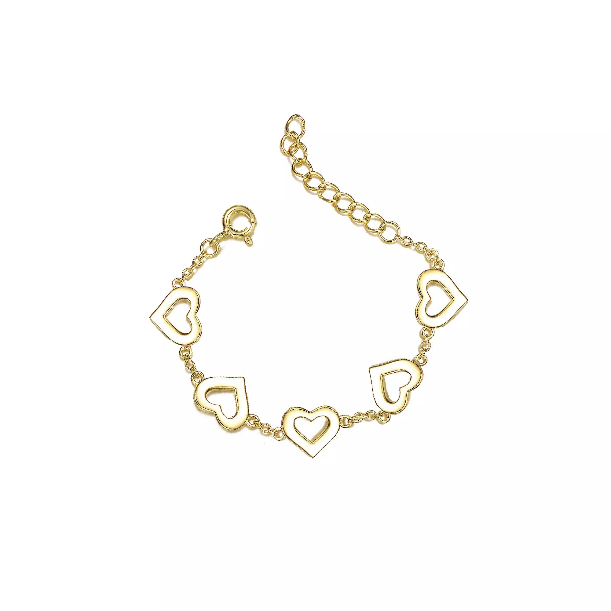 Kids 14k Gold Plated Heart Station Bracelet, Womens Gold Tone Yellow Product Image