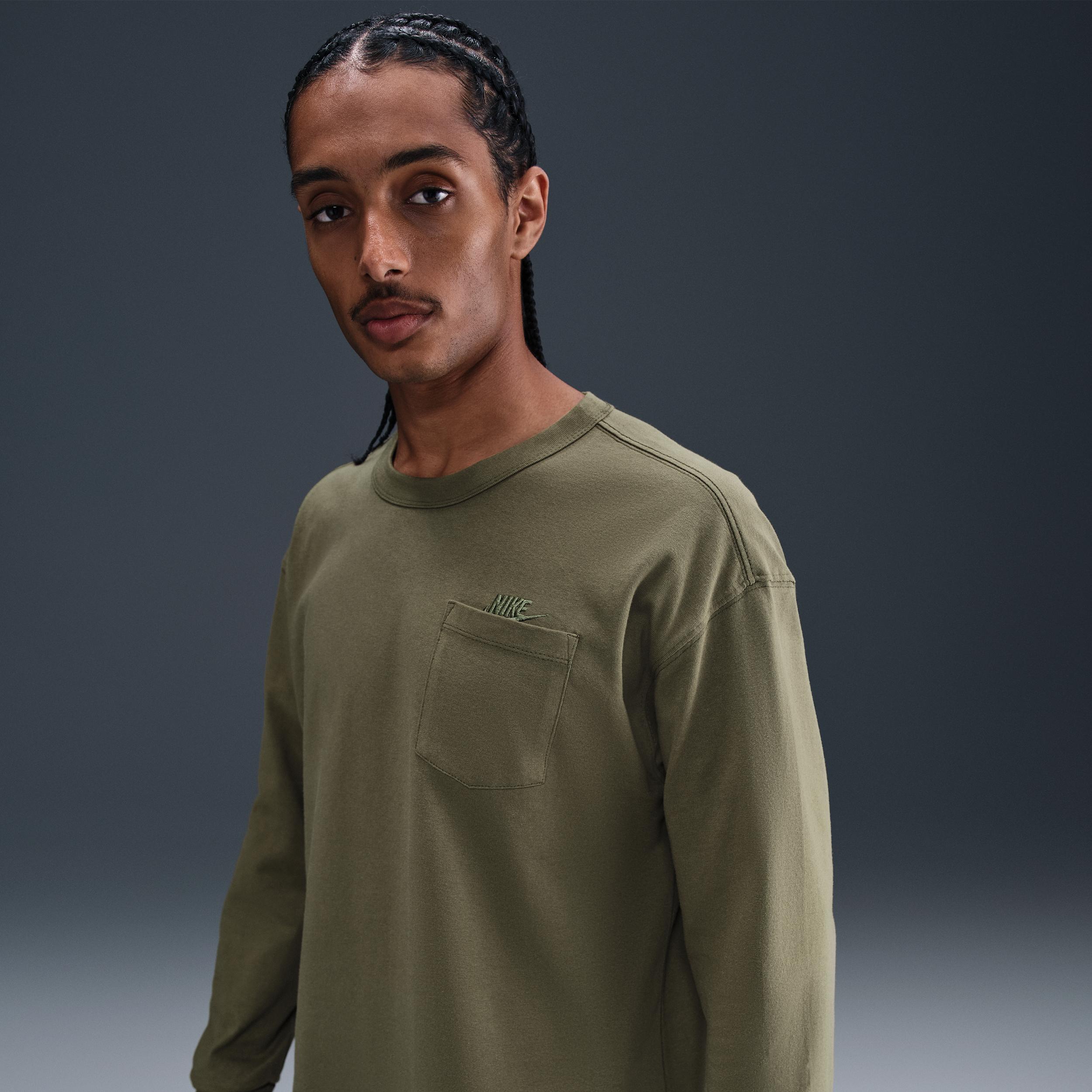 Mens Nike Sportswear Premium Essentials Long-Sleeve Pocket T-Shirt | DR7929-222 Product Image