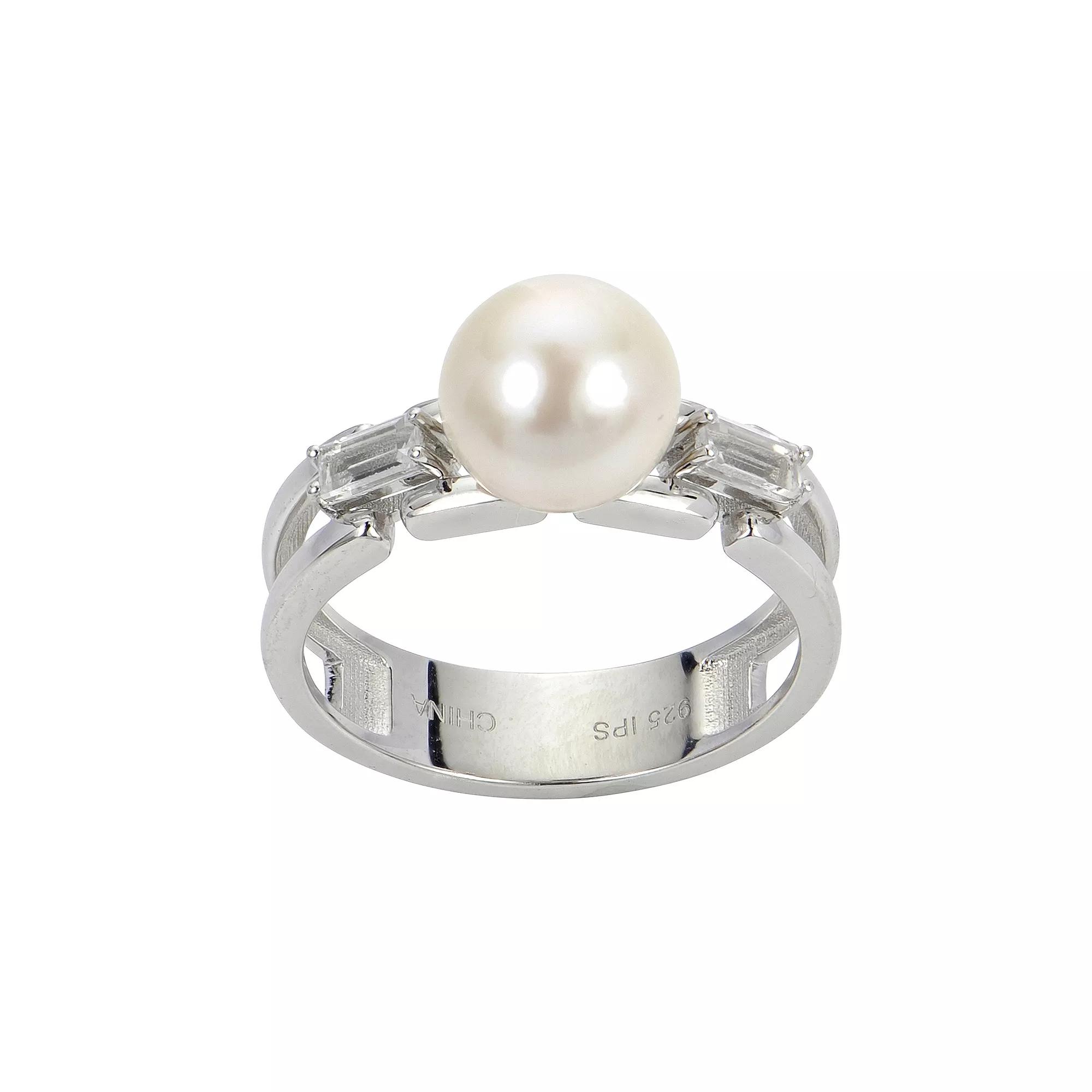 PearLustre by Imperial Sterling Silver Freshwater Cultured Pearl & White Topaz Ring, Womens Product Image