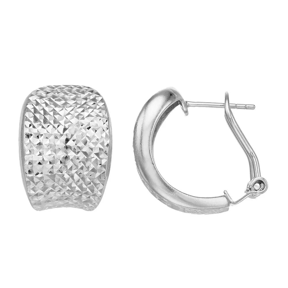 Sterling Silver Concave J-Hoop Earrings, Women's Product Image